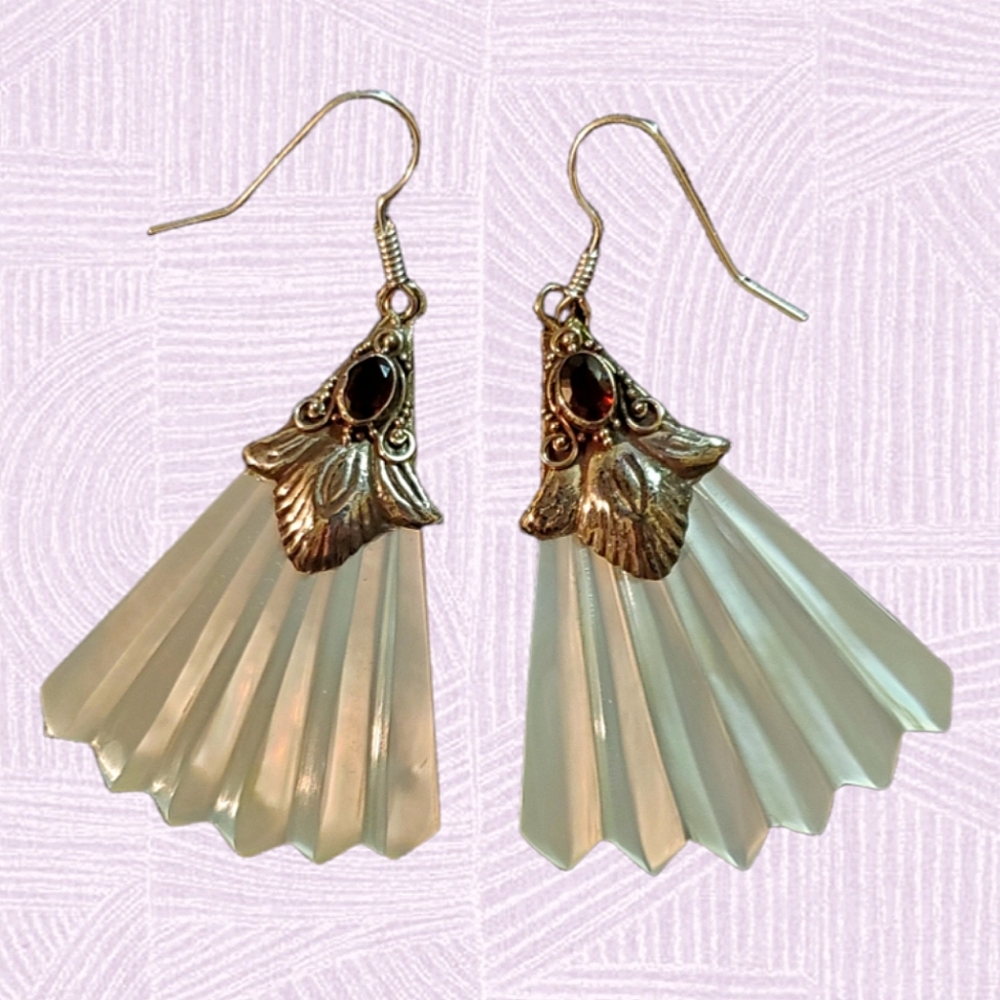 SILVER, GARNET & MOTHER OF PEARL EARRINGS